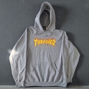 Thrasher Flame Logo Hoodie in Grey